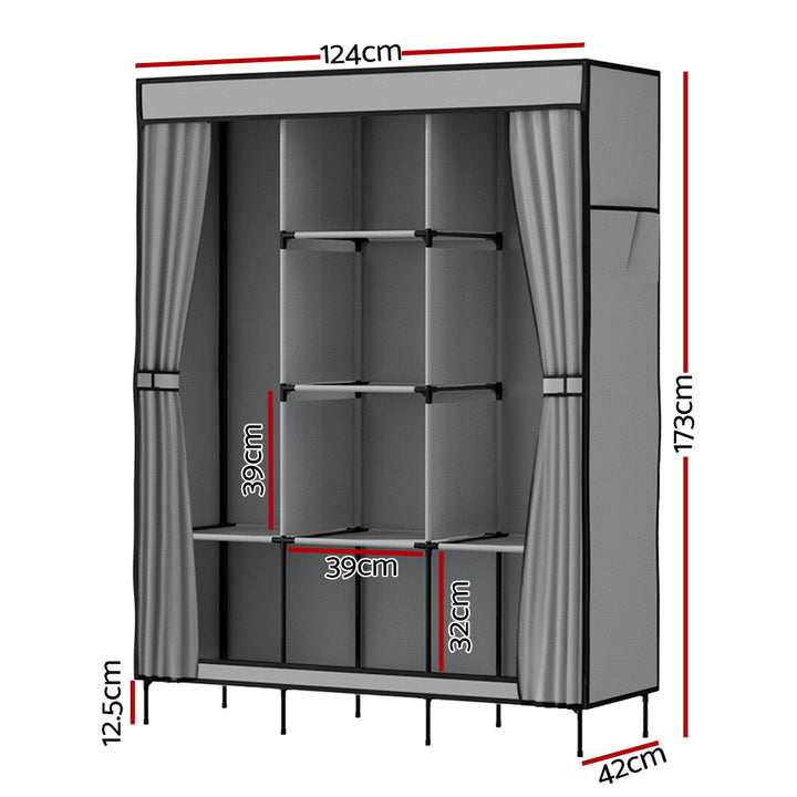 Clothes Wardrobe Closet Storage Large DIY Portable Temporary Organizer with Shelf - Grey Homecoze