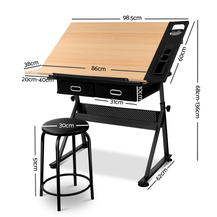 Tilt Drafting Table Stool Set - Natural & Black Homecoze