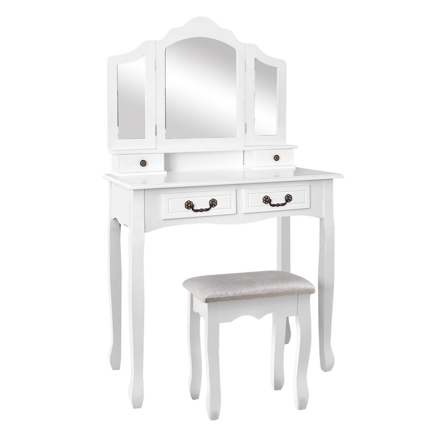 Provincial Style Dressing Table with Foldable Mirror & Stool - White Homecoze
