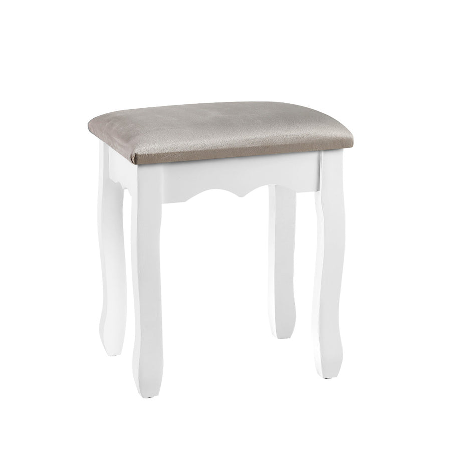 Dressing Table Stool - White & Velvet Fabric Grey Homecoze