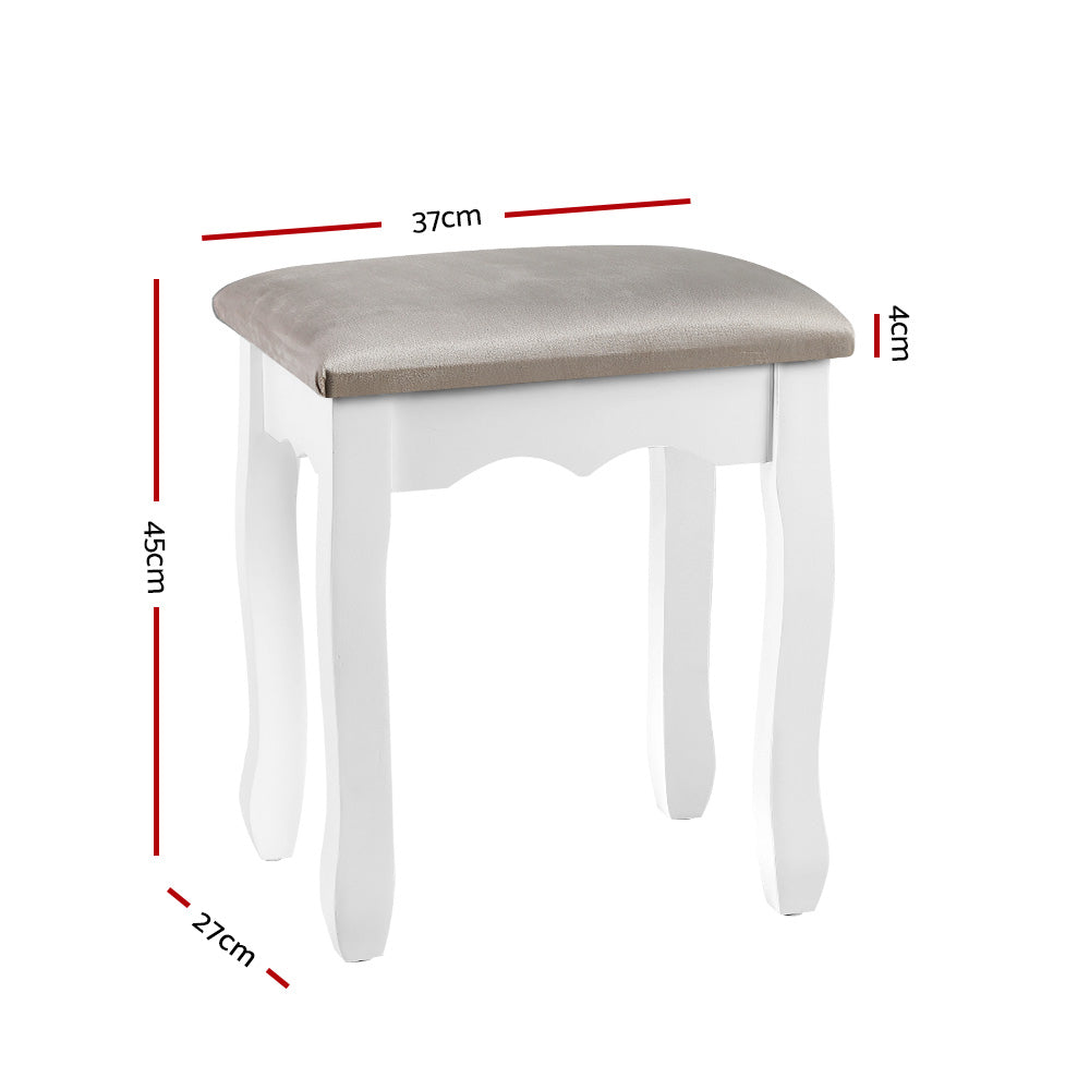 Dressing Table Stool - White & Velvet Fabric Grey - Homecoze