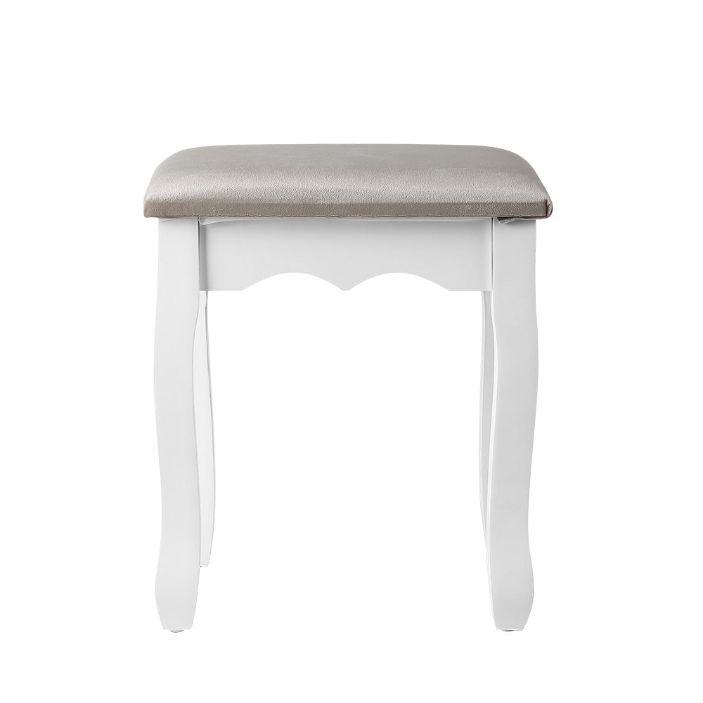 Dressing Table Stool - White & Velvet Fabric Grey - Homecoze