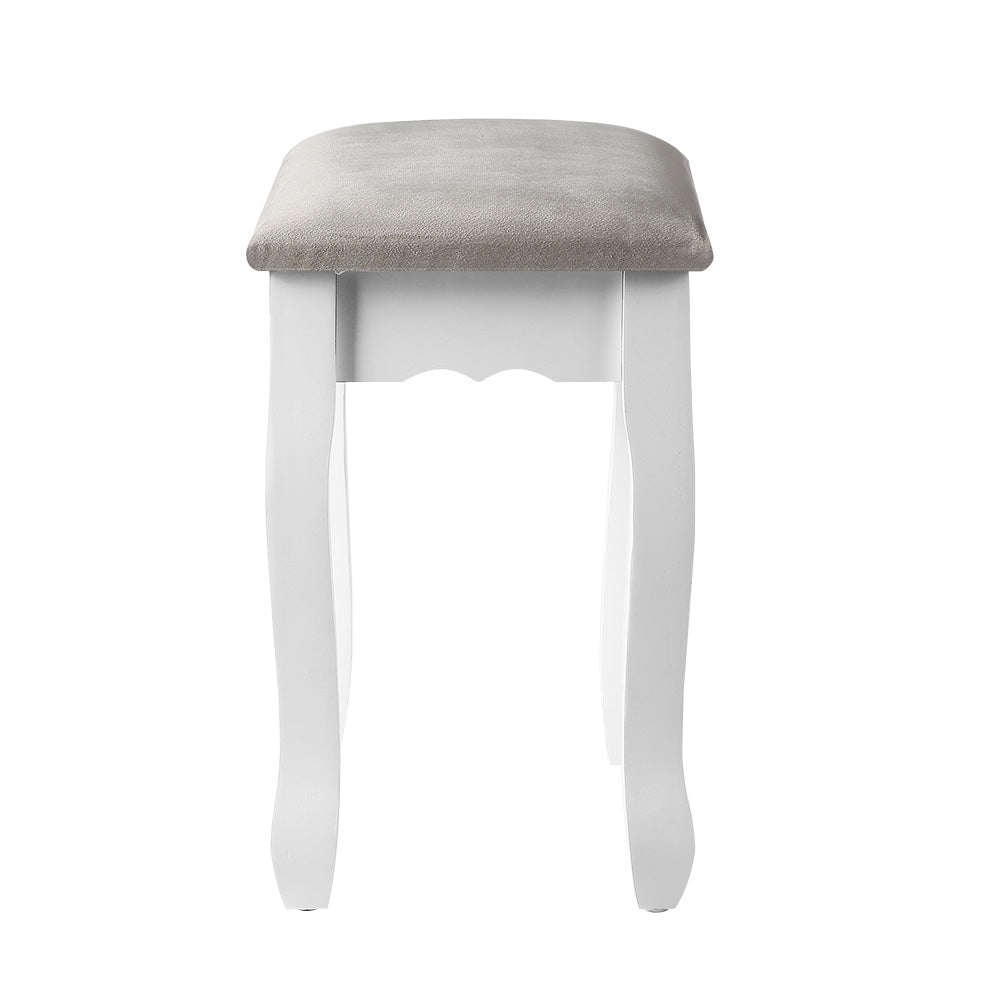 Dressing Table Stool - White & Velvet Fabric Grey - Homecoze