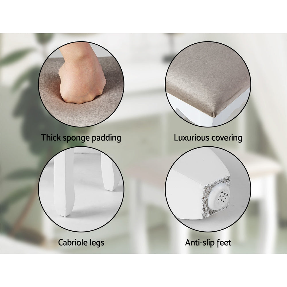 Dressing Table Stool - White & Velvet Fabric Grey - Homecoze