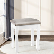 Dressing Table Stool - White & Velvet Fabric Grey - Homecoze