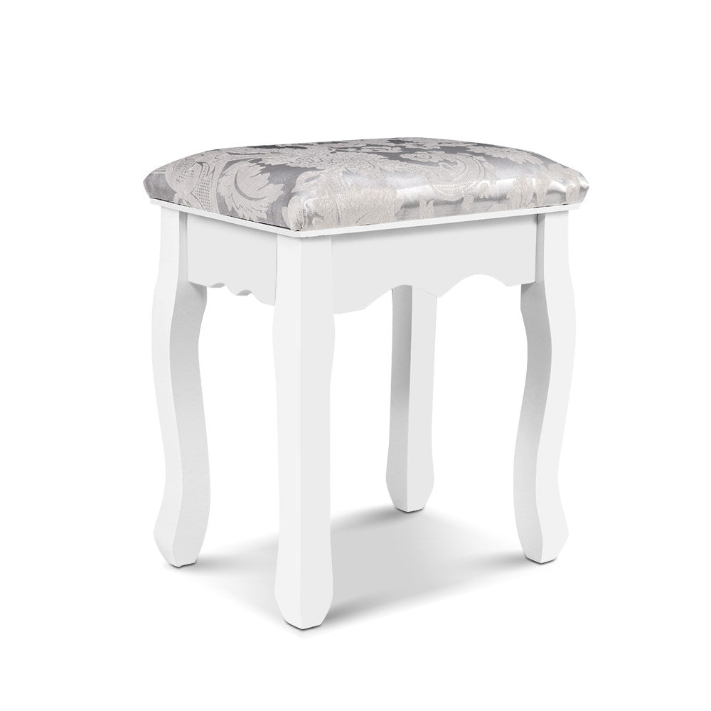 Dressing Table Stool - White & Patterned Linen Fabric - Homecoze