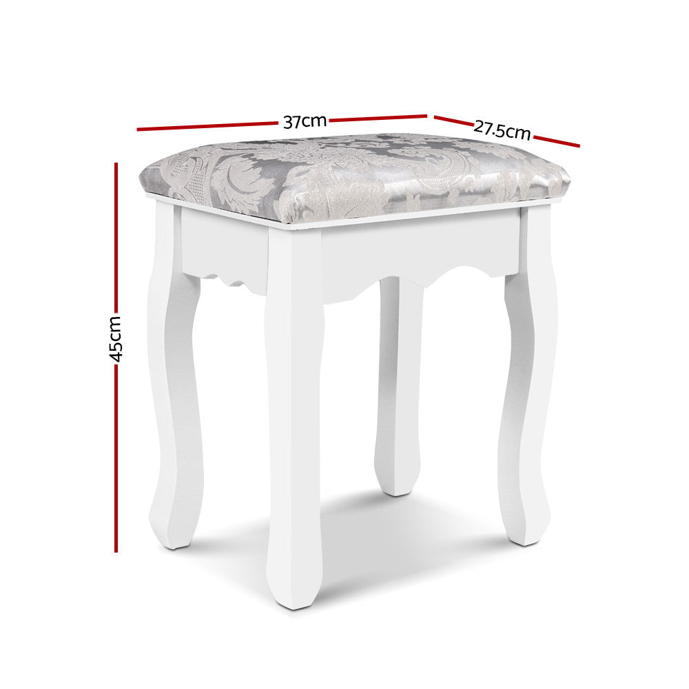 Dressing Table Stool - White & Patterned Linen Fabric - Homecoze