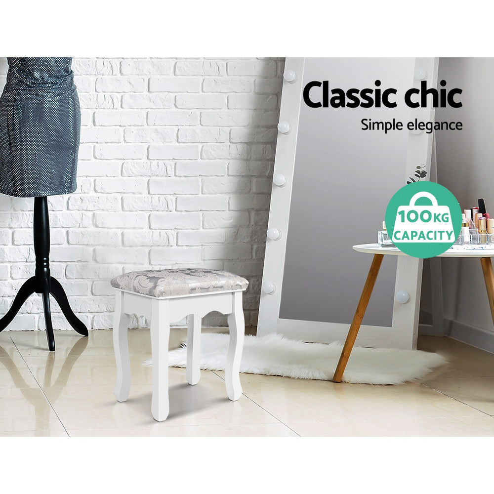 Dressing Table Stool - White & Patterned Linen Fabric - Homecoze