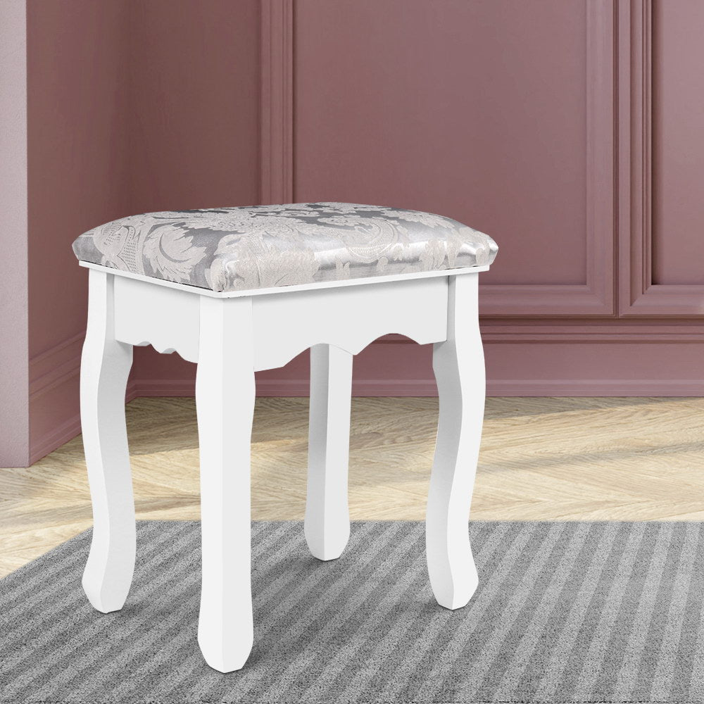 Dressing Table Stool - White & Patterned Linen Fabric Homecoze