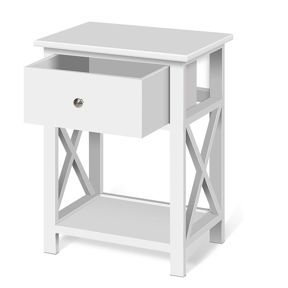 Chic Rustic Style Bedside Table - White - Homecoze