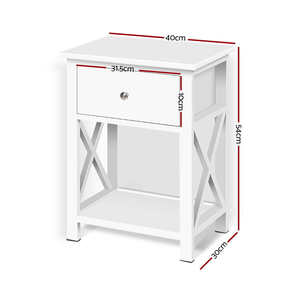 Chic Rustic Style Bedside Table - White - Homecoze