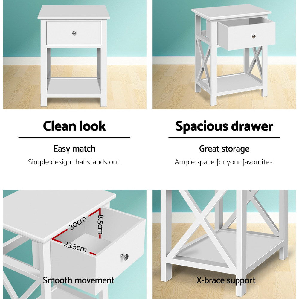 Chic Rustic Style Bedside Table - White - Homecoze