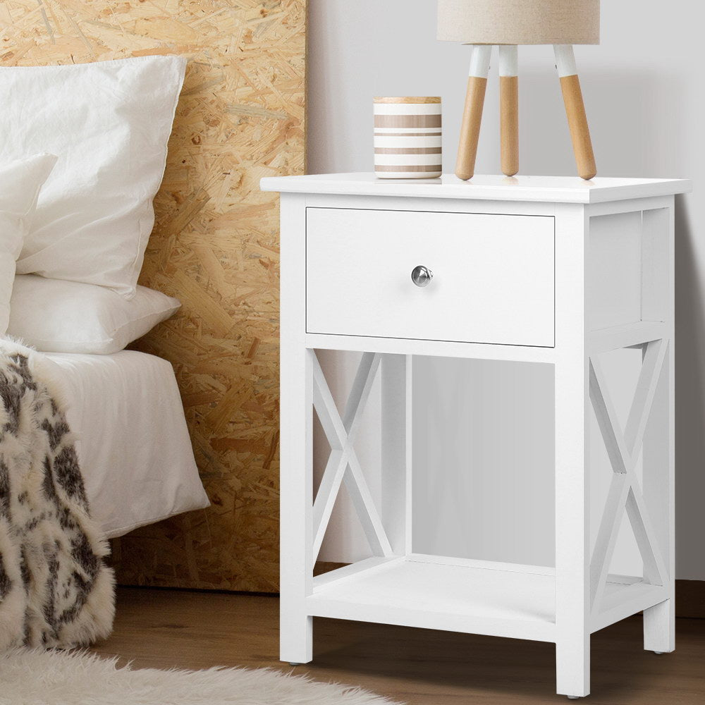 Chic Rustic Style Bedside Table - White - Homecoze