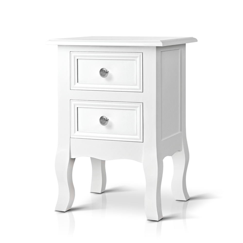 French Provincial Style Bedside Table Nightstand - White - Homecoze