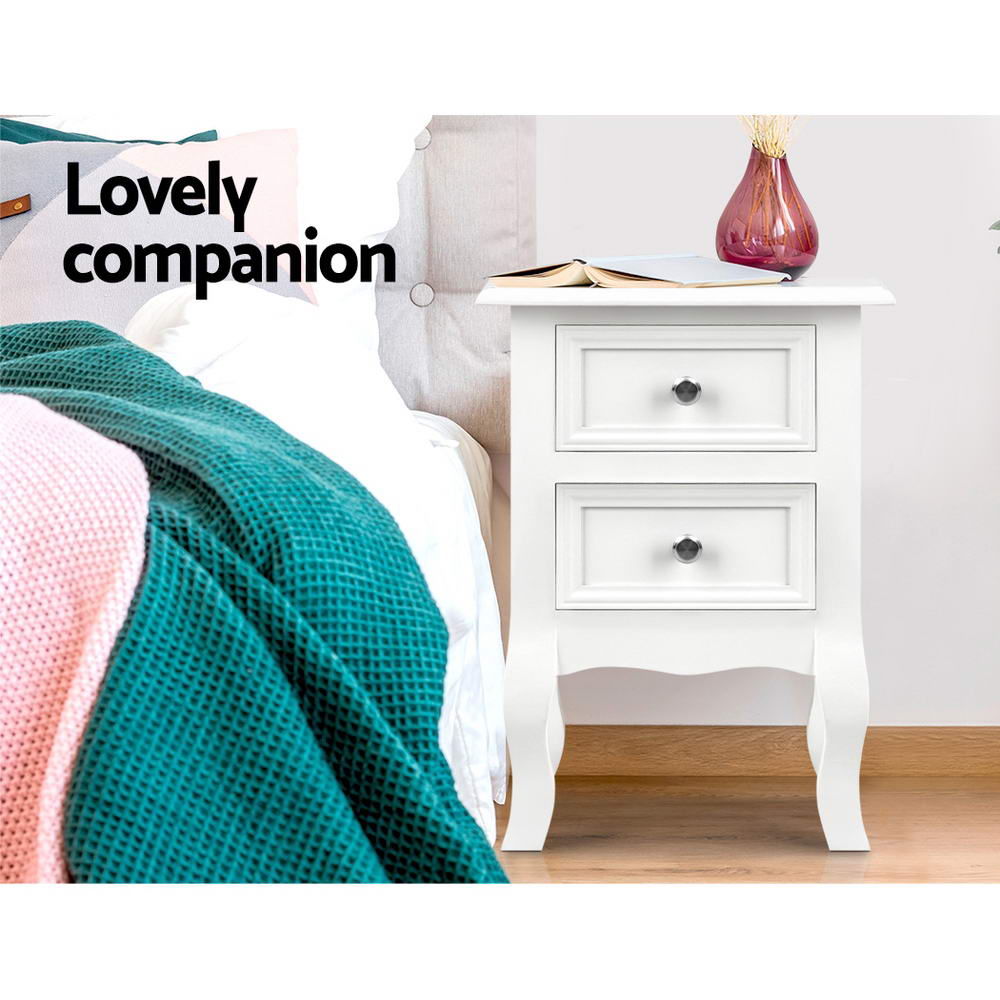 French Provincial Style Bedside Table Nightstand - White - Homecoze
