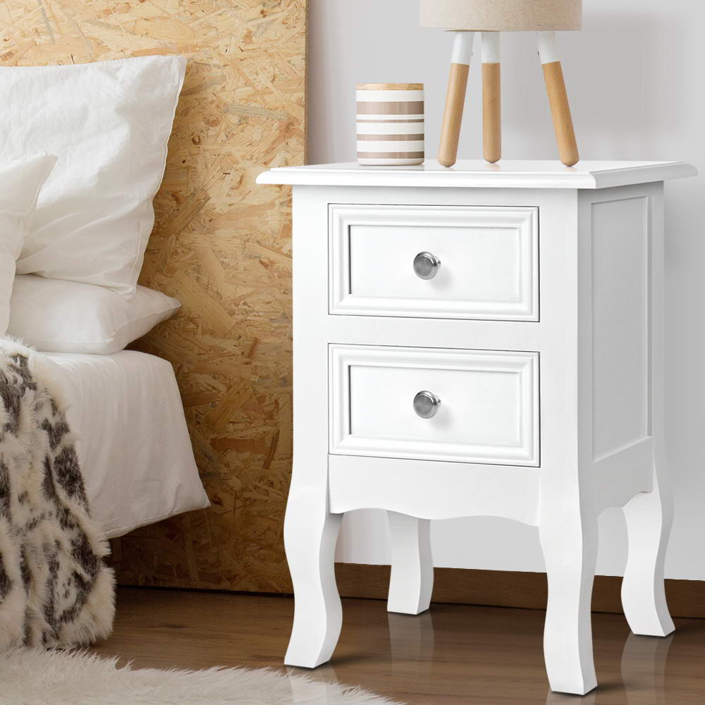 French Provincial Style Bedside Table Nightstand - White - Homecoze