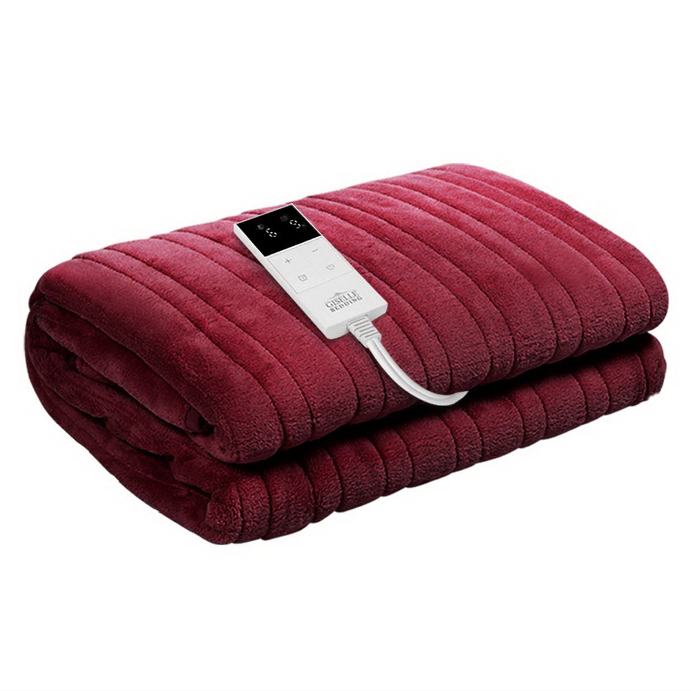 Heated Electric Blanket Washable Soft Fleece Winter Throw Red 160 x 130cm Homecoze