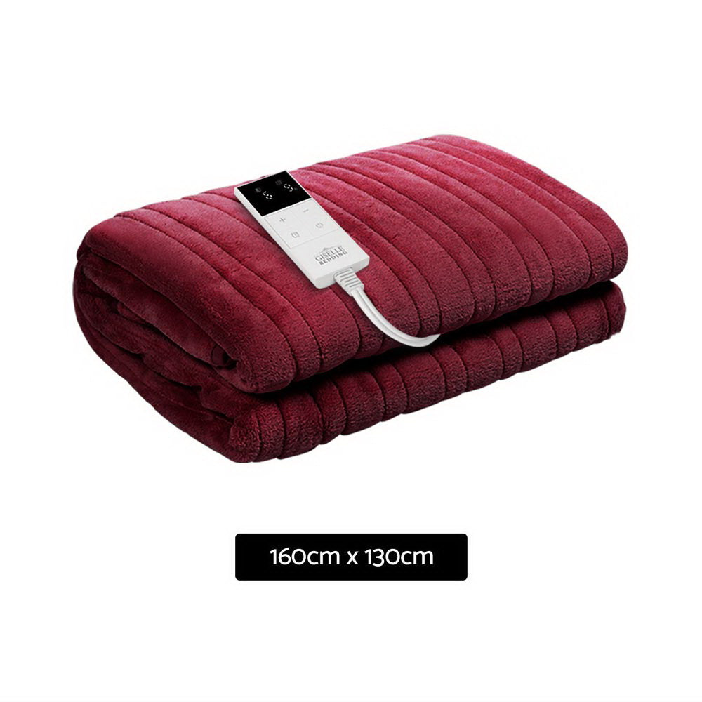 Heated Electric Blanket Washable Soft Fleece Winter Throw Red 160 x 130cm Homecoze