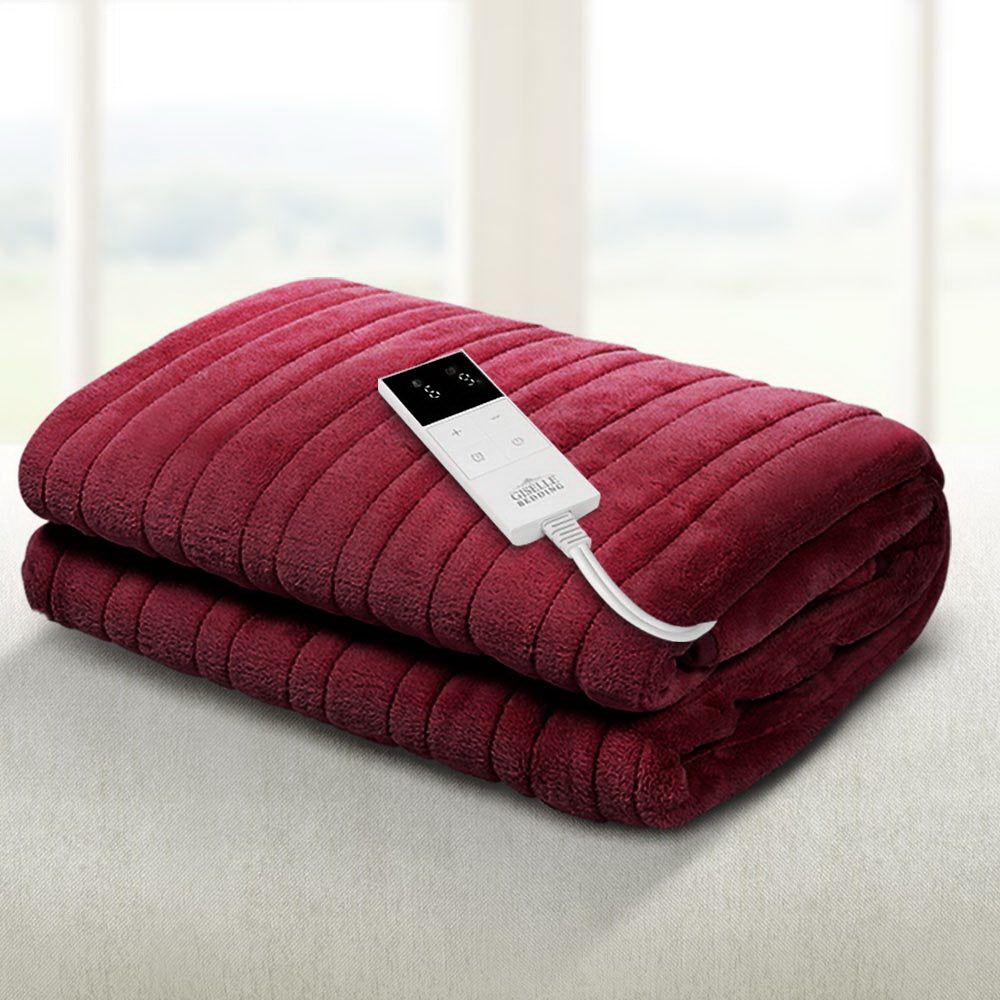 Heated Electric Blanket Washable Soft Fleece Winter Throw Red 160 x 130cm Homecoze