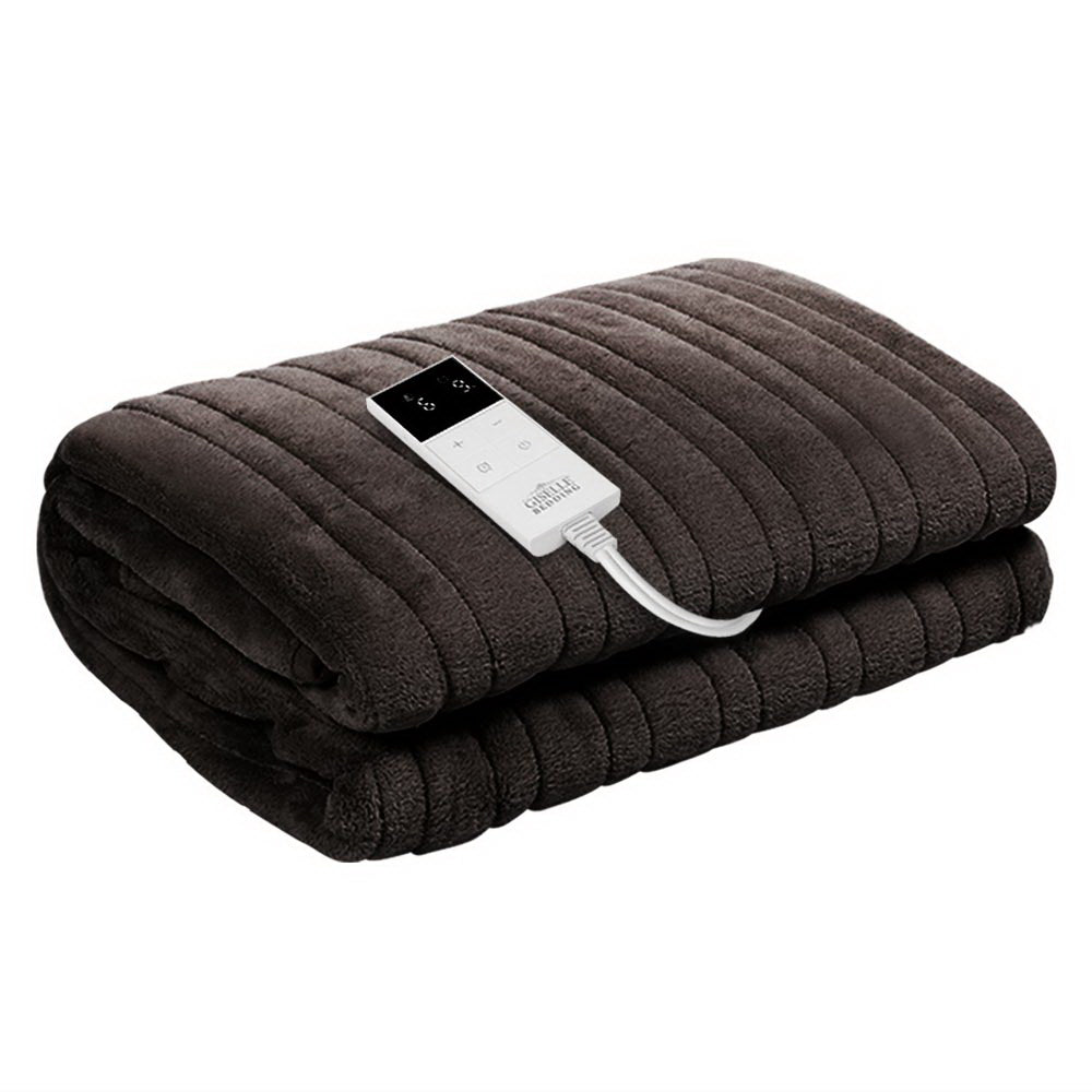 Heated Electric Blanket Washable Soft Fleece Winter Throw Brown 160 x 130cm Homecoze