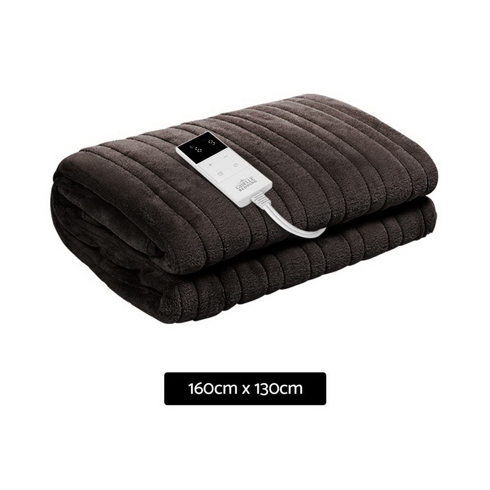 Heated Electric Blanket Washable Soft Fleece Winter Throw Brown 160 x 130cm Homecoze