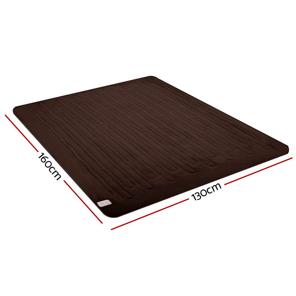 Heated Electric Blanket Washable Soft Fleece Winter Throw Brown 160 x 130cm Homecoze