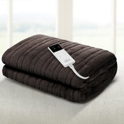 Heated Electric Blanket Washable Soft Fleece Winter Throw Brown 160 x 130cm Homecoze