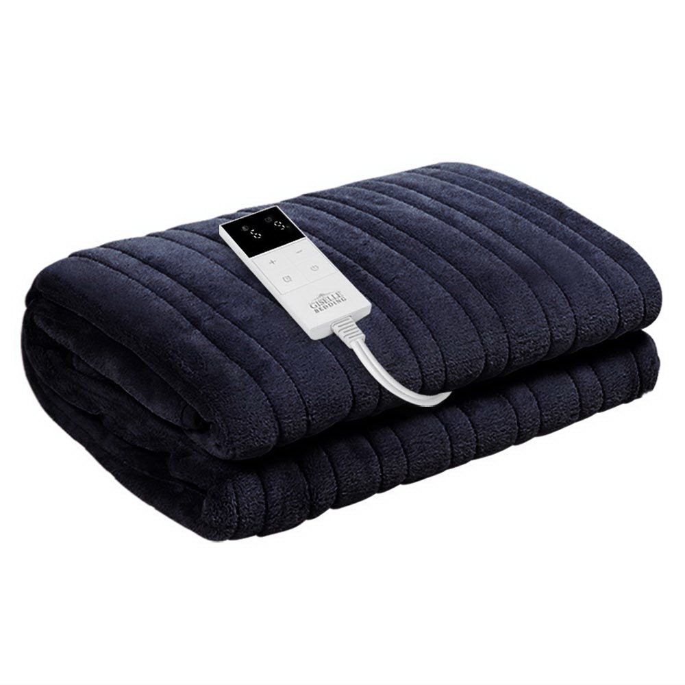 Heated Electric Blanket Washable Soft Fleece Winter Throw Charcoal 160 x 130cm Homecoze