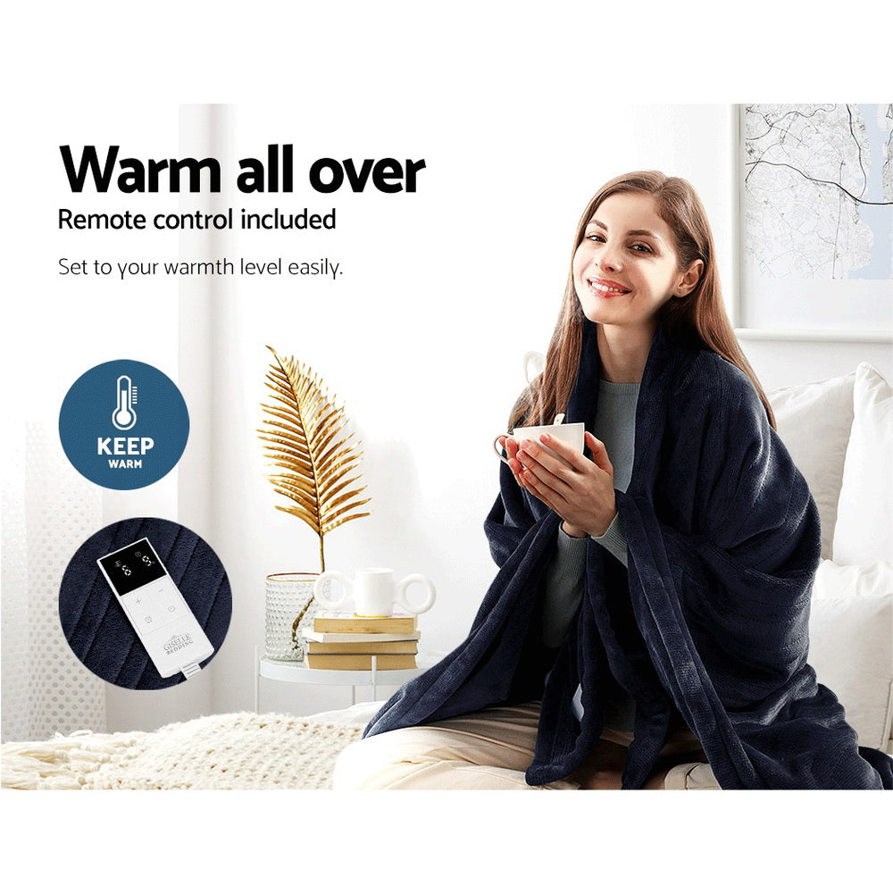 Heated Electric Blanket Washable Soft Fleece Winter Throw Charcoal 160 x 130cm Homecoze
