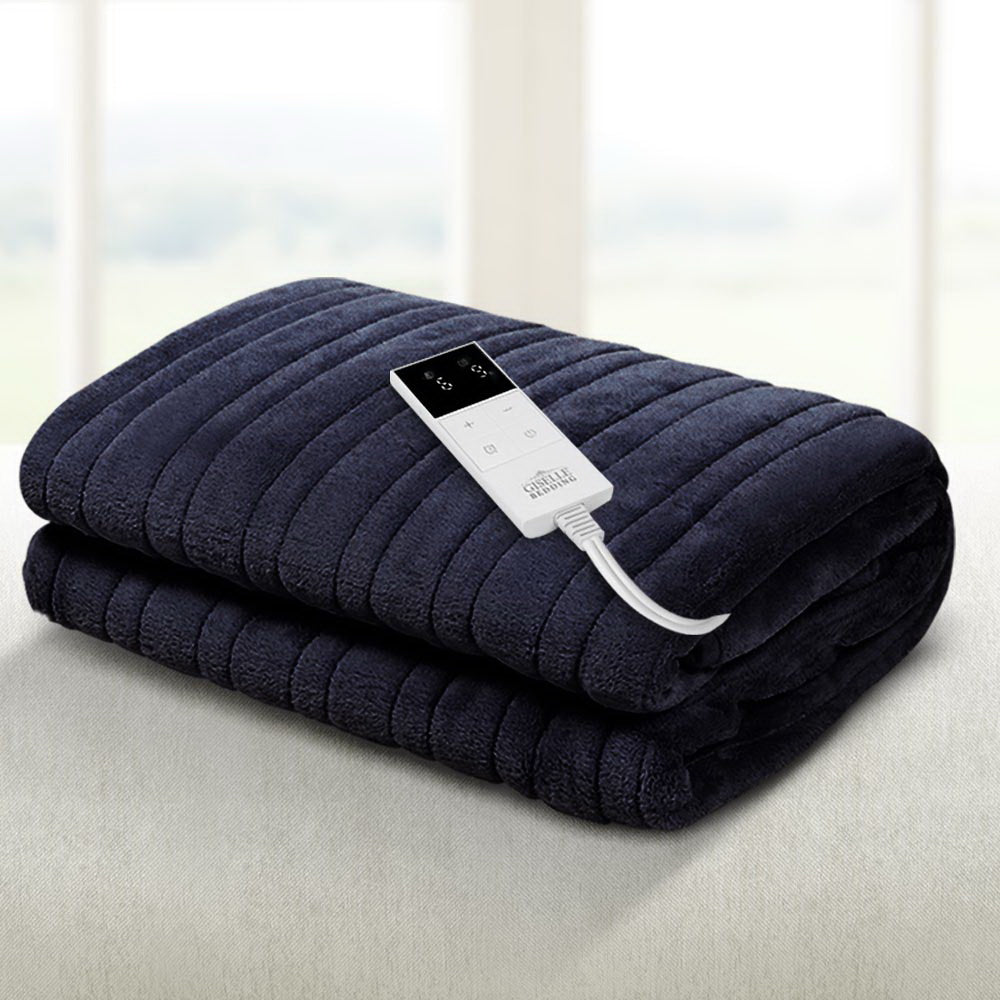 Heated Electric Blanket Washable Soft Fleece Winter Throw Charcoal 160 x 130cm Homecoze
