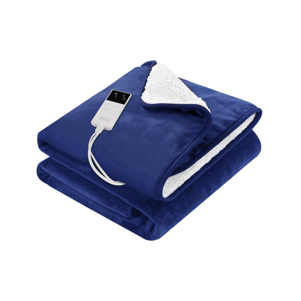 Heated Throw (160x130cm) Flannel/Sherpa Electric Blanket - Blue - Homecoze