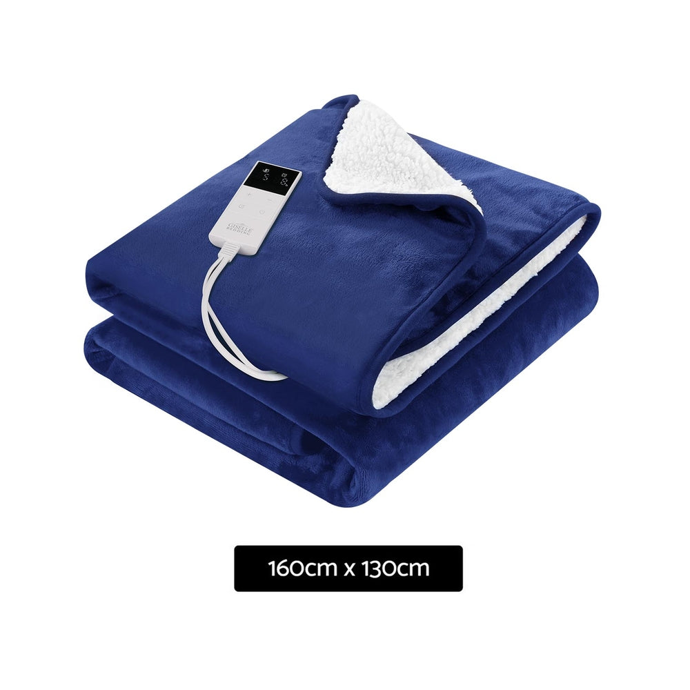 Heated Throw (160x130cm) Flannel/Sherpa Electric Blanket - Blue