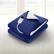Heated Throw (160x130cm) Flannel/Sherpa Electric Blanket - Blue - Homecoze