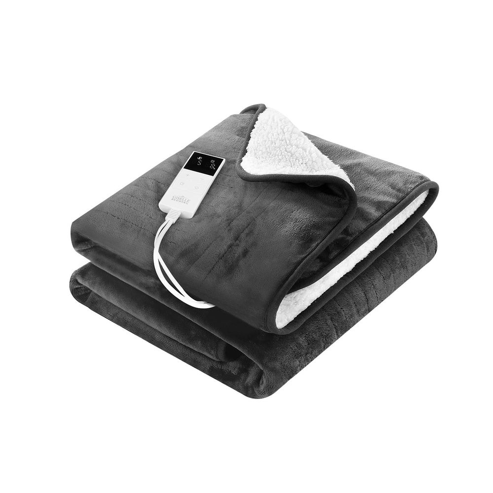 Heated Throw (160x130cm) Flannel/Sherpa Electric Blanket - Grey - Homecoze