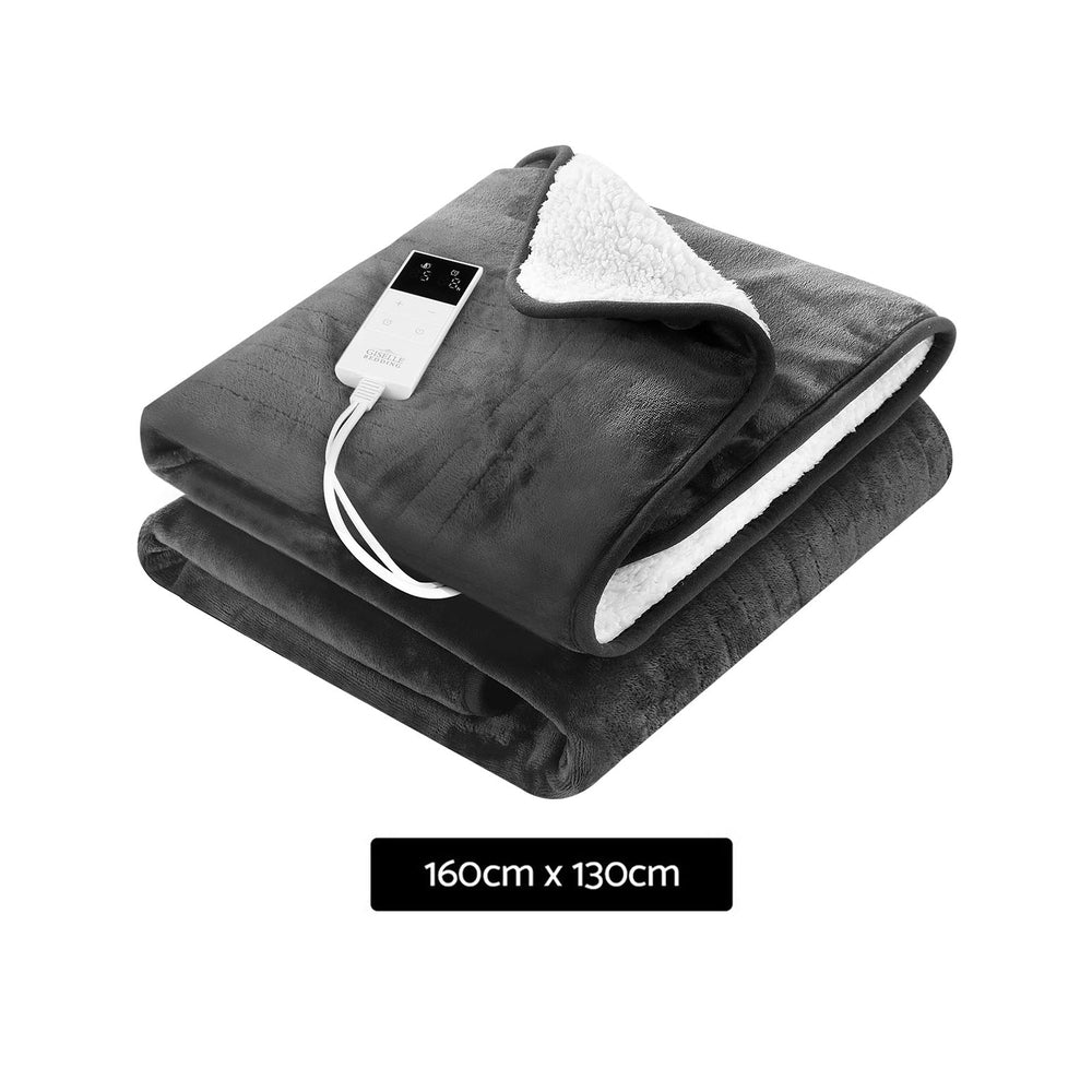 Heated Throw (160x130cm) Flannel/Sherpa Electric Blanket - Grey - Homecoze