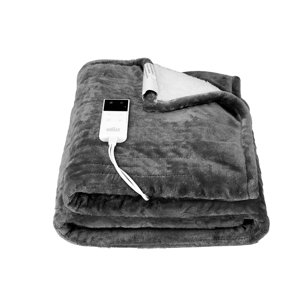 Heated Throw (160x130cm) Flannel/Sherpa Electric Blanket - Grey - Homecoze