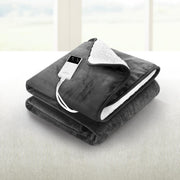 Heated Throw (160x130cm) Flannel/Sherpa Electric Blanket - Grey - Homecoze