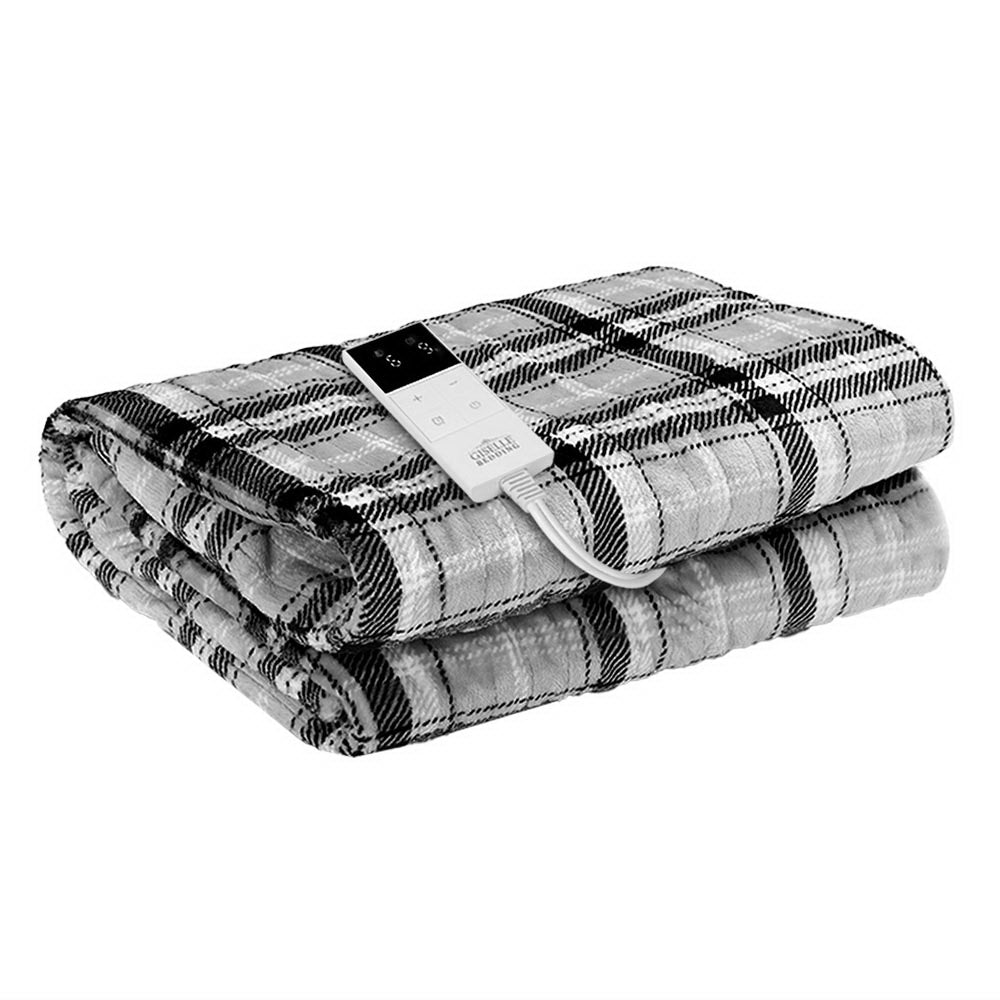 Heated Electric Blanket Washable Soft Fleece Winter Throw Checkered 160 x 130cm Homecoze