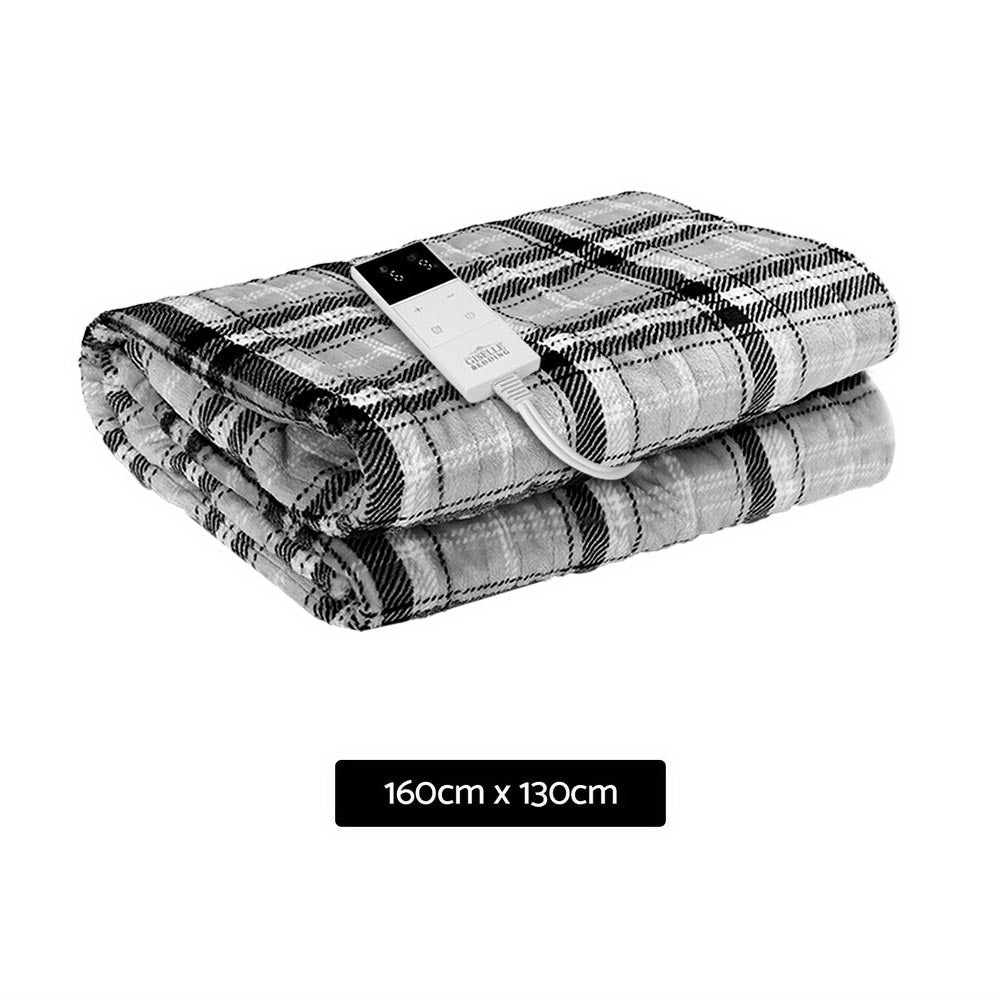 Heated Electric Blanket Washable Soft Fleece Winter Throw Checkered 160 x 130cm Homecoze
