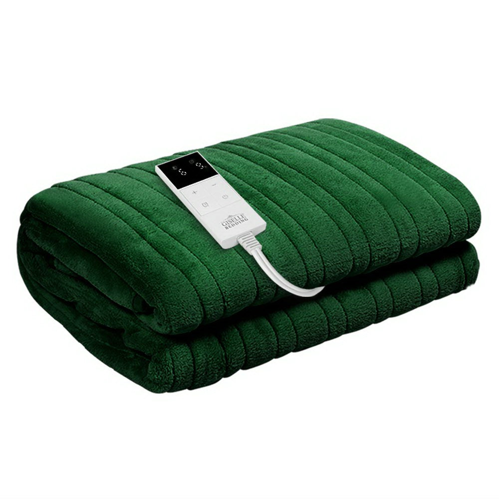 Heated Throw (160x130cm) Soft Fleece Electric Blanket - Green - Homecoze