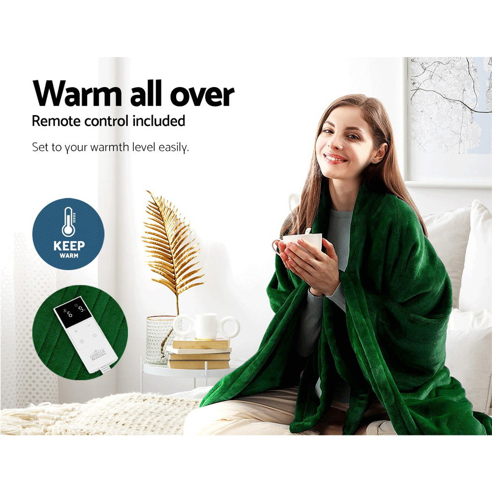 Heated Throw (160x130cm) Soft Fleece Electric Blanket - Green - Homecoze