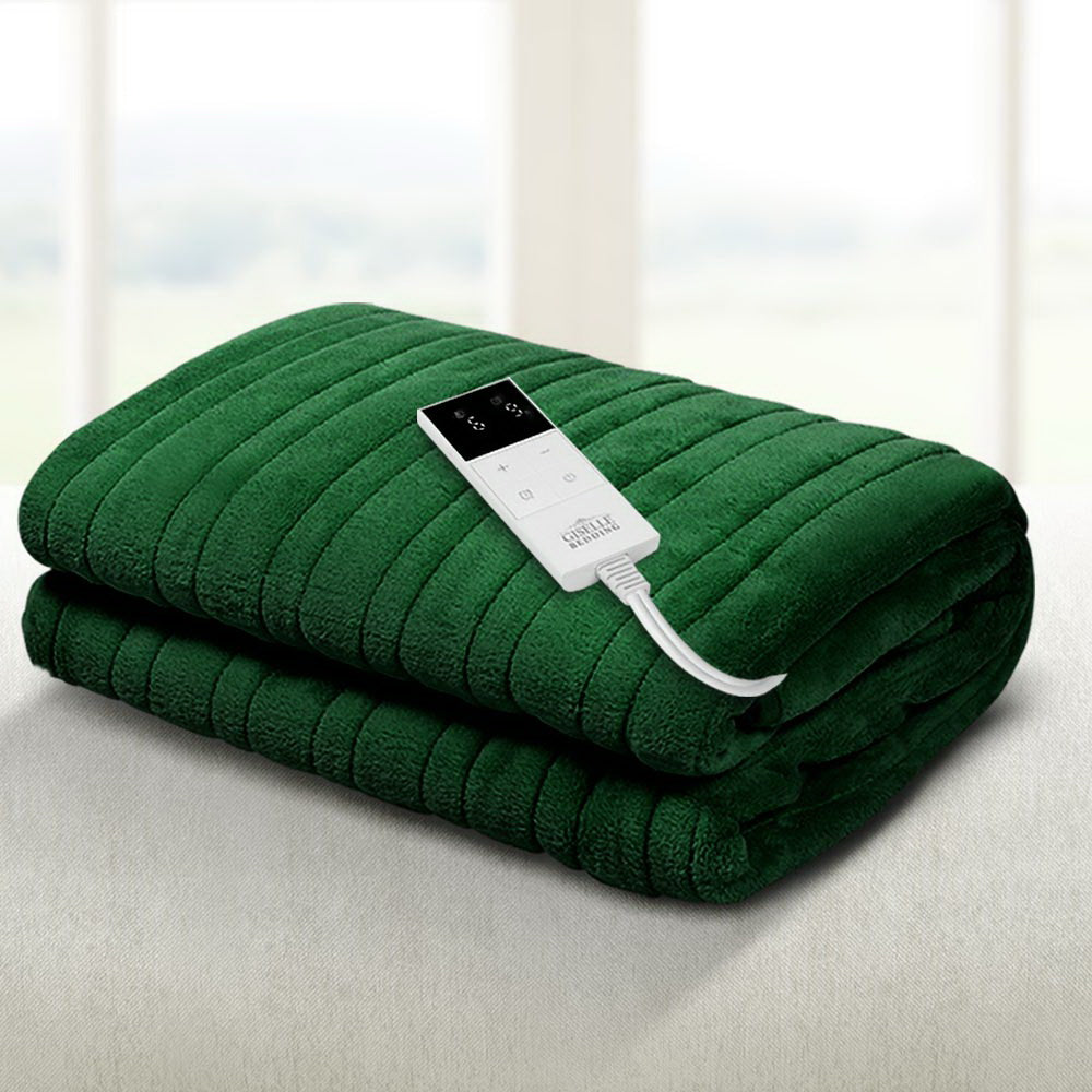 Heated Throw (160x130cm) Soft Fleece Electric Blanket - Green - Homecoze