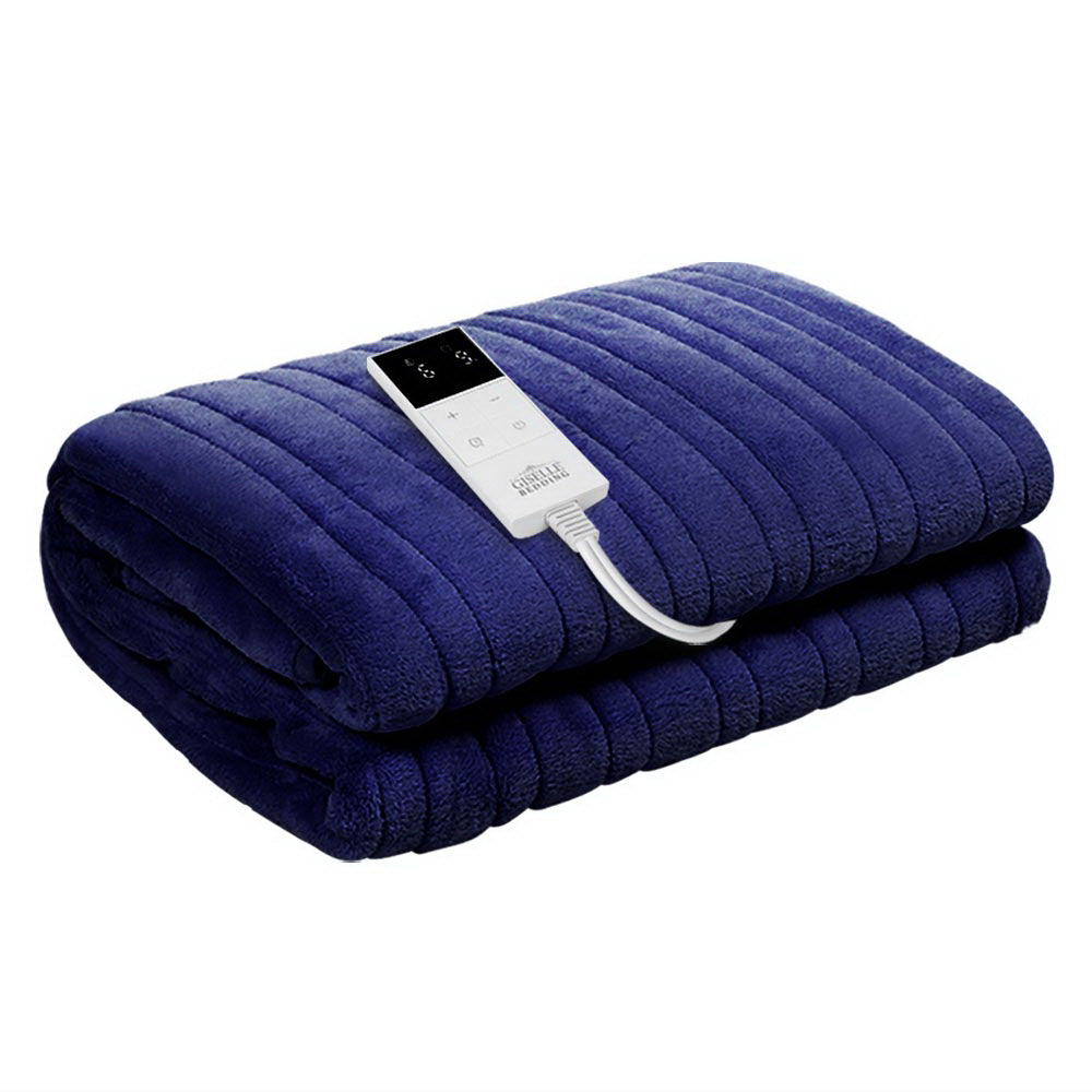 Heated Electric Blanket Washable Soft Fleece Winter Throw Blue 160 x 130cm Homecoze