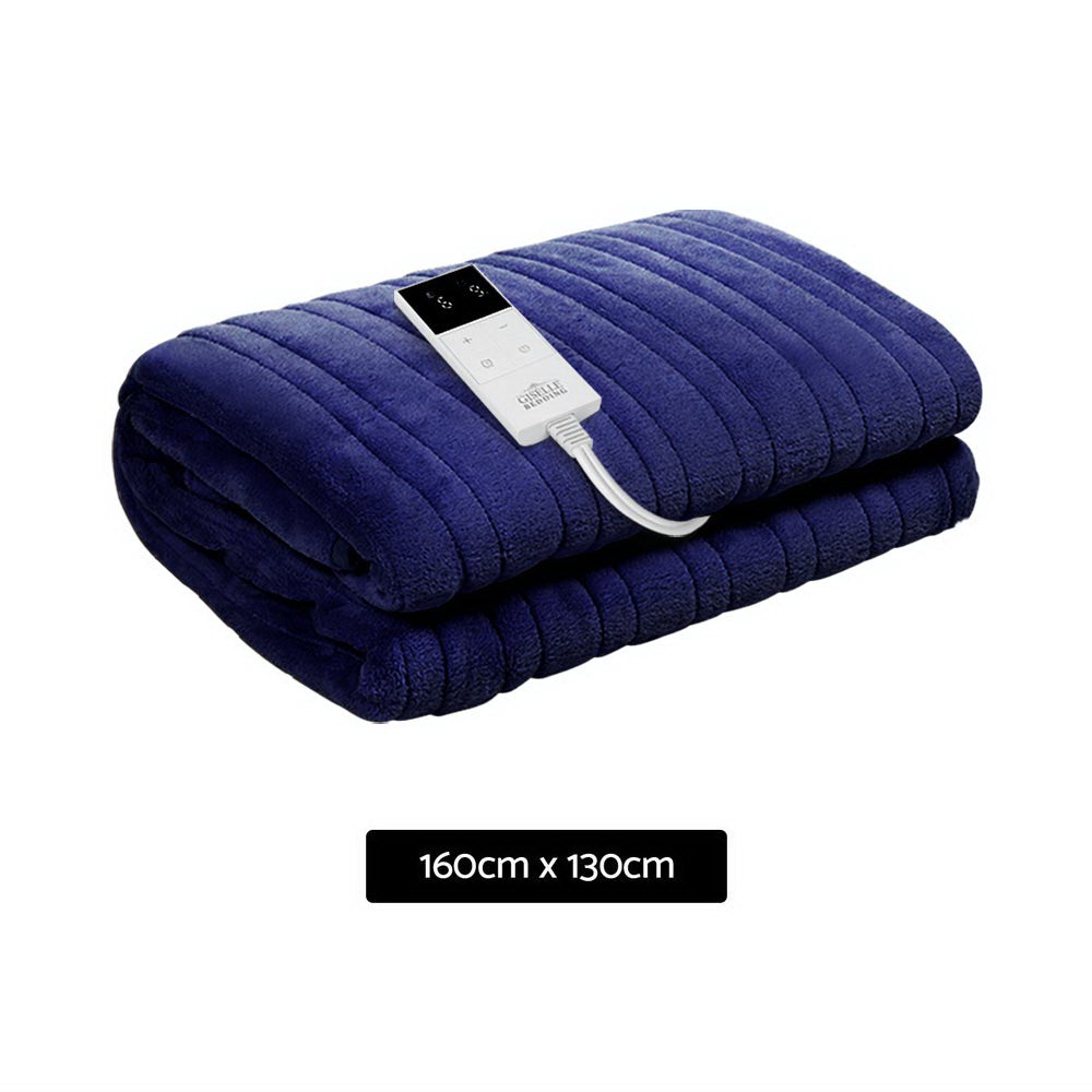 Heated Electric Blanket Washable Soft Fleece Winter Throw Blue 160 x 130cm Homecoze