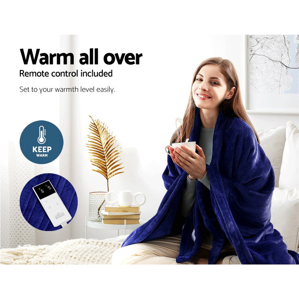 Heated Electric Blanket Washable Soft Fleece Winter Throw Blue 160 x 130cm Homecoze