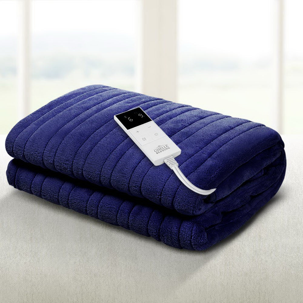 Heated Electric Blanket Washable Soft Fleece Winter Throw Blue 160 x 130cm Homecoze