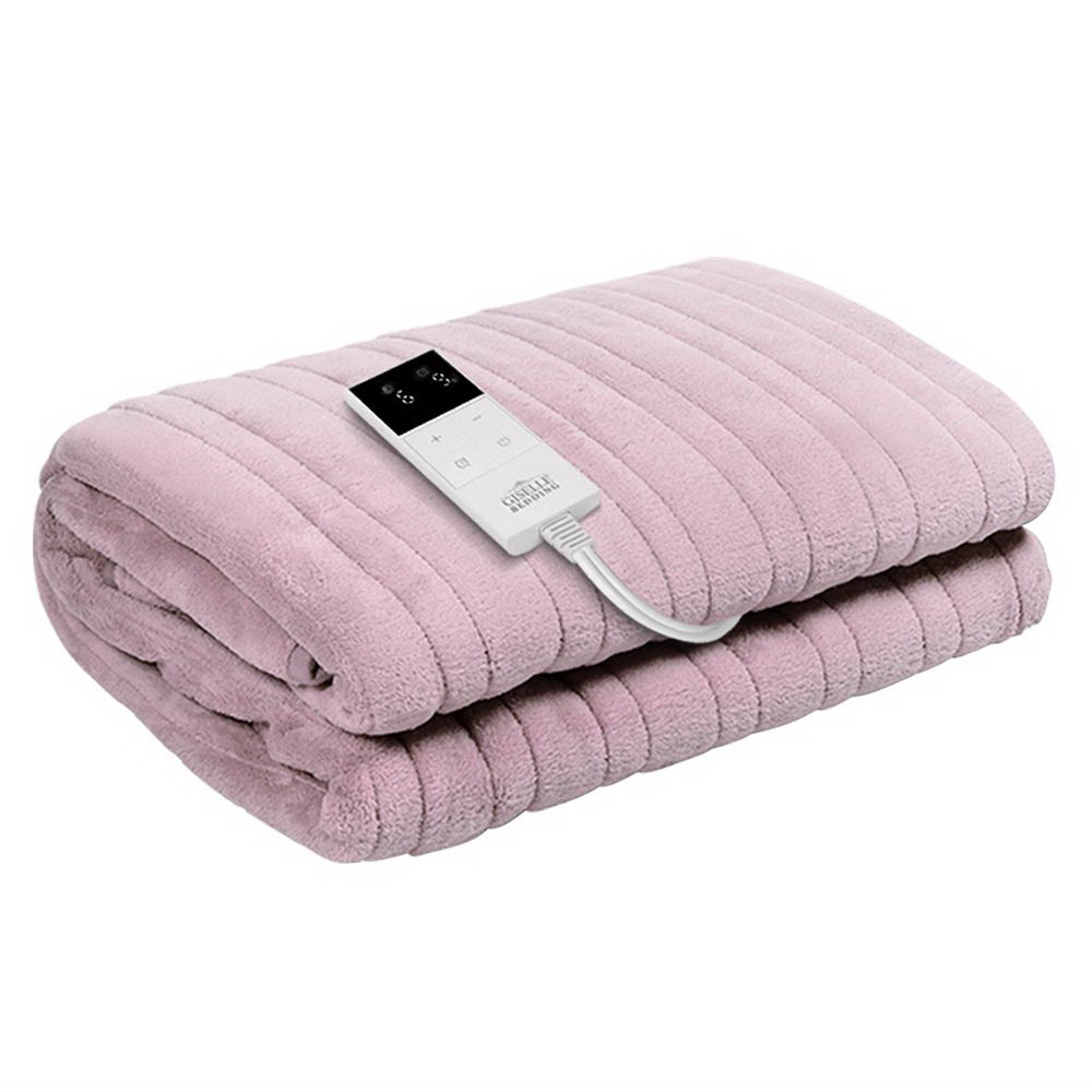 Heated Electric Blanket Washable Soft Fleece Winter Throw Pink 160 x 130cm Homecoze