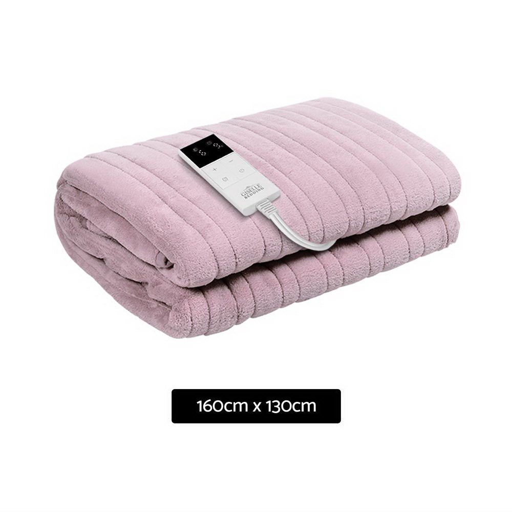 Heated Electric Blanket Washable Soft Fleece Winter Throw Pink 160 x 130cm Homecoze