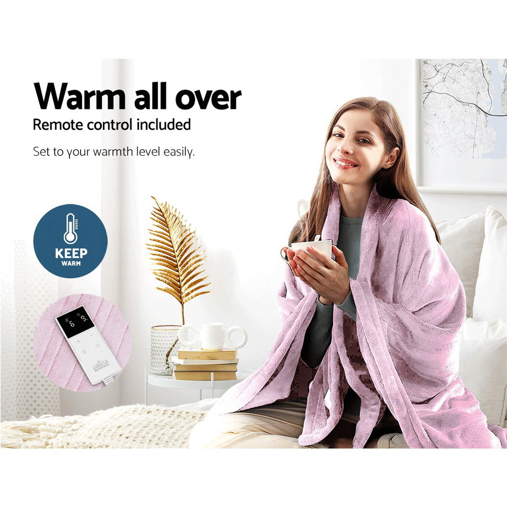Heated Electric Blanket Washable Soft Fleece Winter Throw Pink 160 x 130cm Homecoze