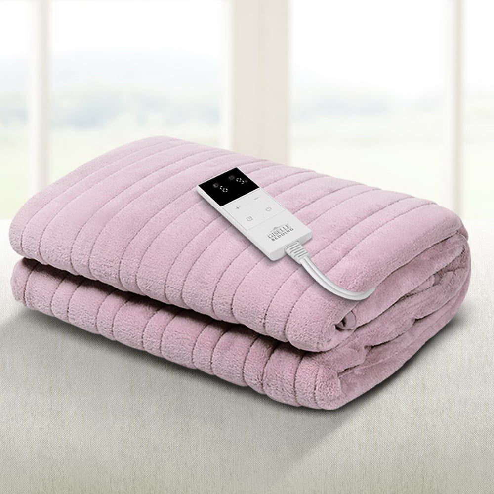 Heated Electric Blanket Washable Soft Fleece Winter Throw Pink 160 x 130cm Homecoze